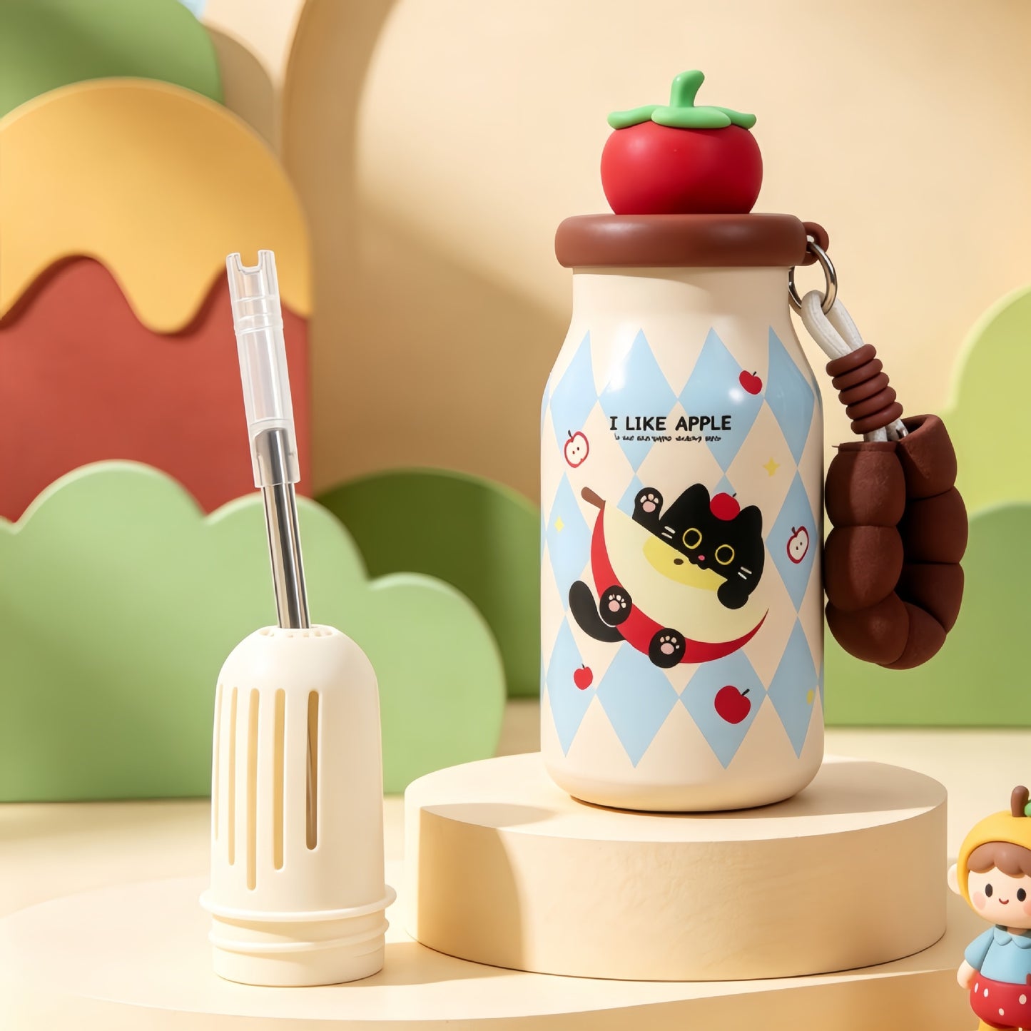Damen Isolierflasche mit praktischem Tragegriff und verspieltem Hasenmotiv Brehn