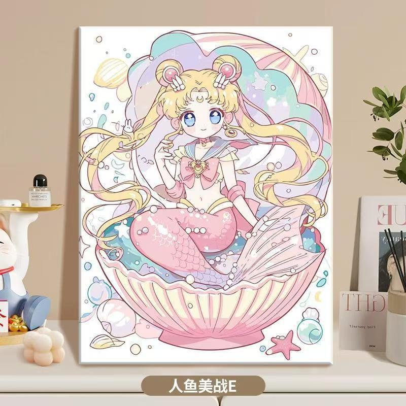 Anime-inspirierte Meerjungfrau Illustrationsleinwandkunst Brehn