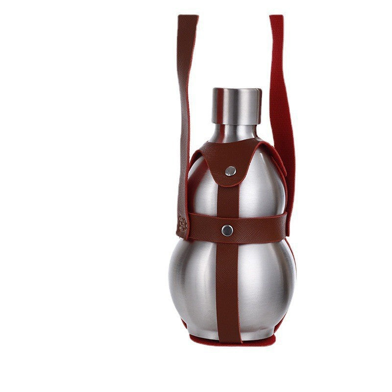 Damen Edelstahl-Wasserflasche mit trendigem Leder-Gurt Brehn