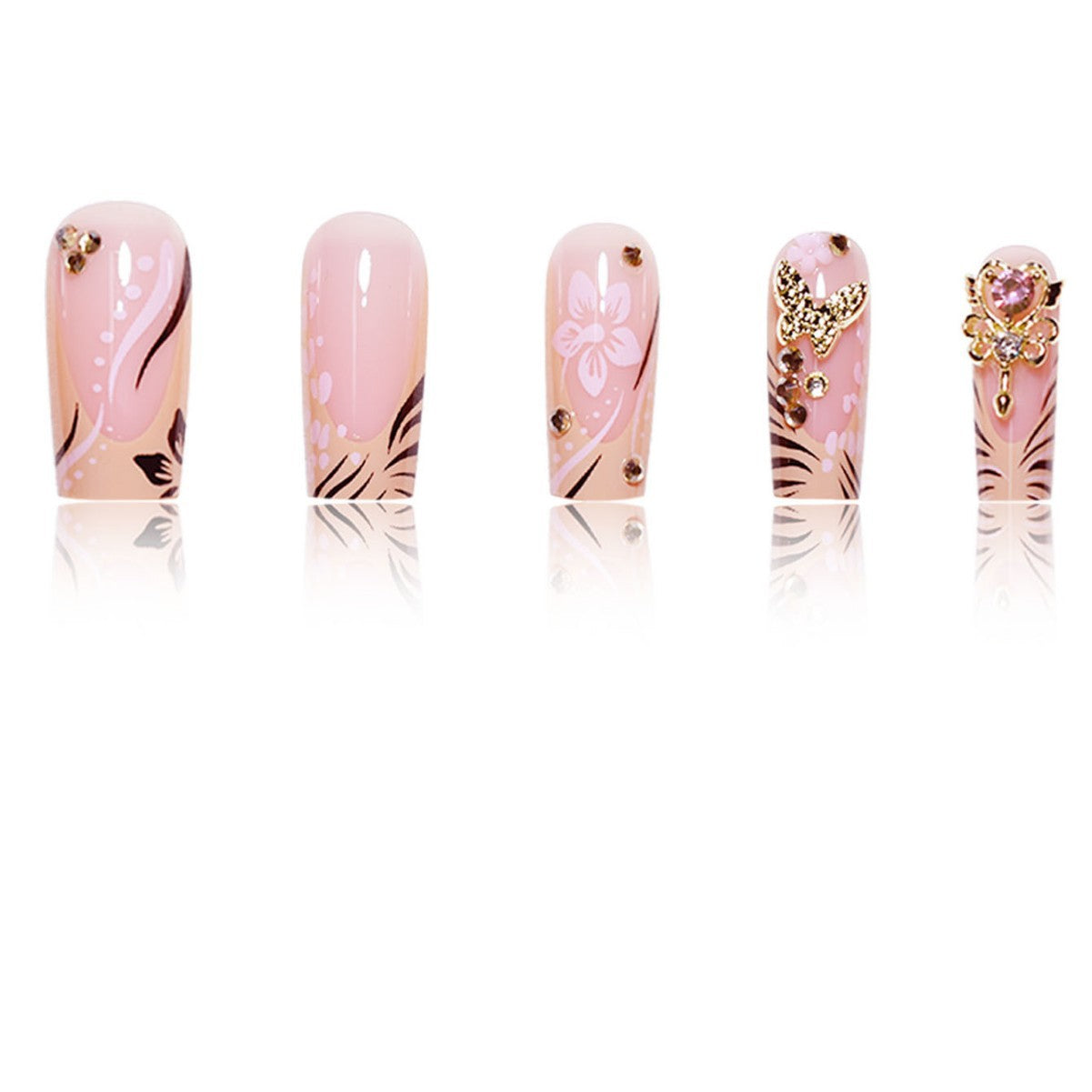 Künstlerisch floral verzierten Press-On Nägel Brehn