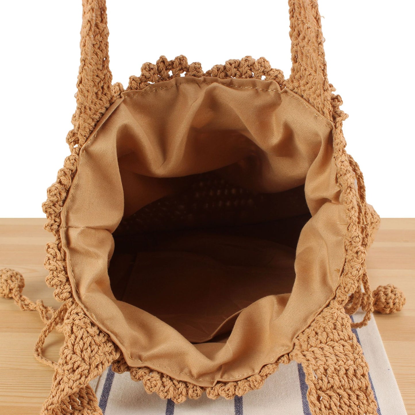 Makramee Shopper-Tasche mit Dekorativem Zugband Brehn