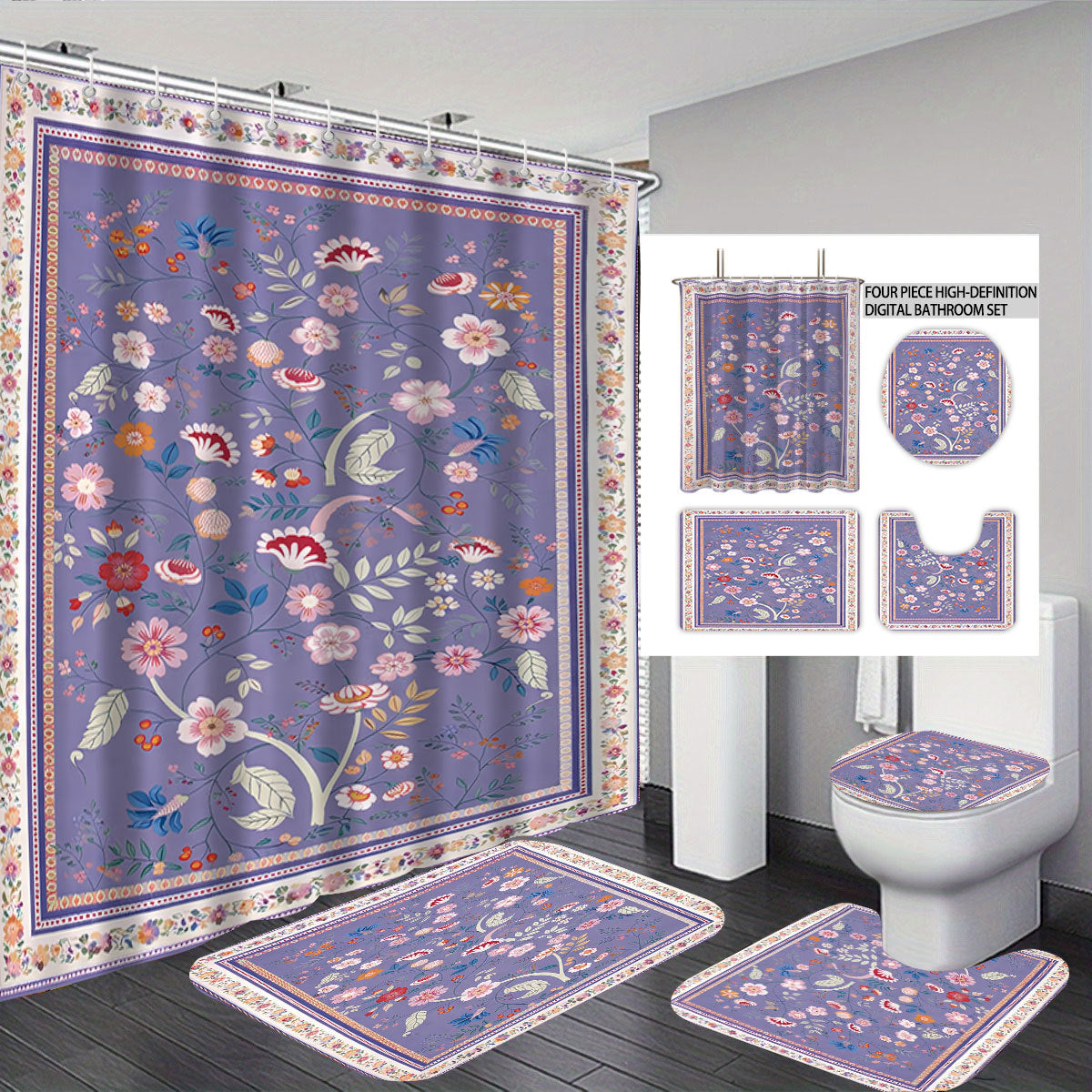 Digital Floral Print Badezimmer Set Brehn