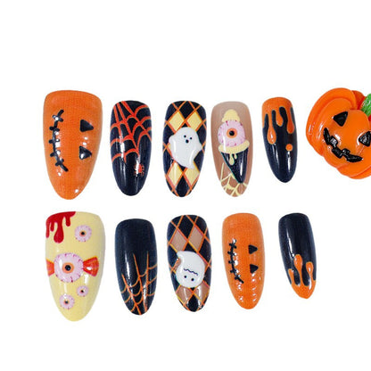 Halloween Kunstnagelset mit gruseligen Motiven und gleitendem Design Brehn