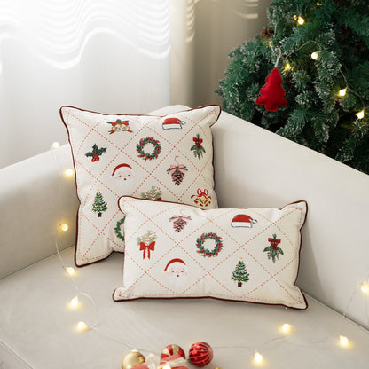 Rechteckiger dekorativer Kissenbezug mit weihnachtlichen Stickmotiven und Paspelierung Brehn