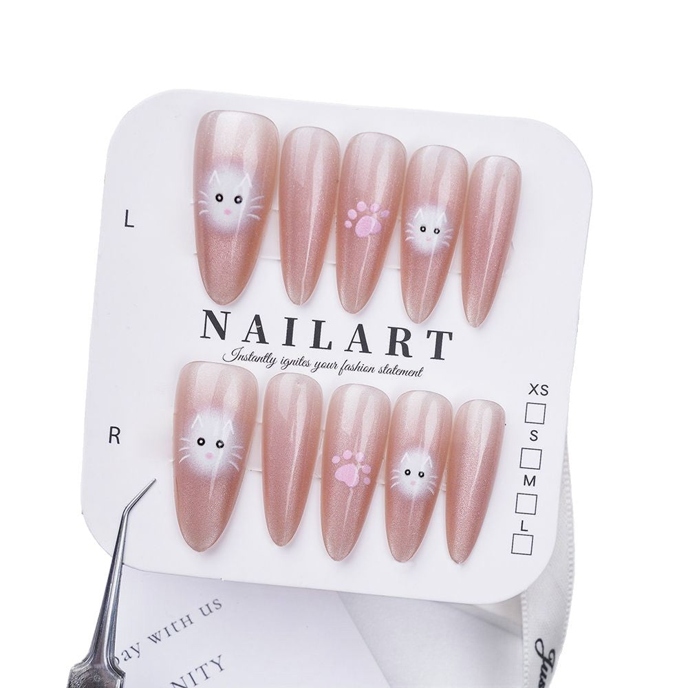 Verspieltes katzenartiges Press-On-Nagelset Brehn