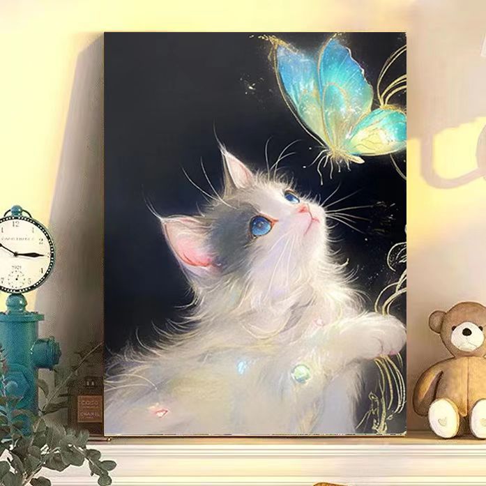 Verzaubernder Katzen- und Schmetterlings-Kunstdruck Brehn