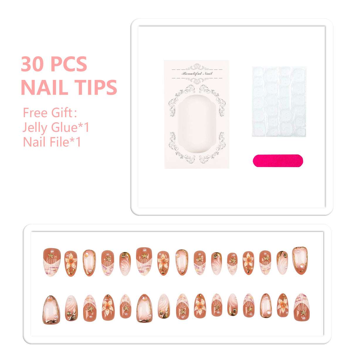 Künstlerisches Blumen Press-On Nagelspitzen Set