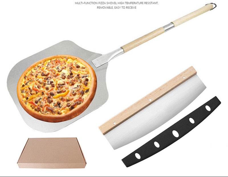 faltender Holzgriff Aluminium Pizzaschaufel mit abnehmbarer Teigschneider- und Bankmesser-Set Brehn
