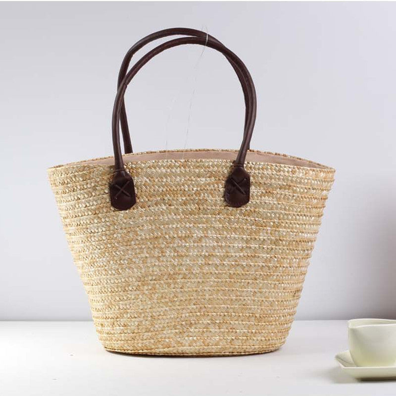 Geflochtene Strandtasche mit Farbenfrohem Stickmuster Brehn