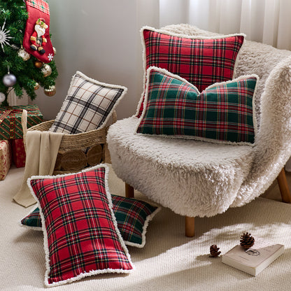Plaid Sherpa-Trim Quadrat Dekorative Wurfkissenbezug