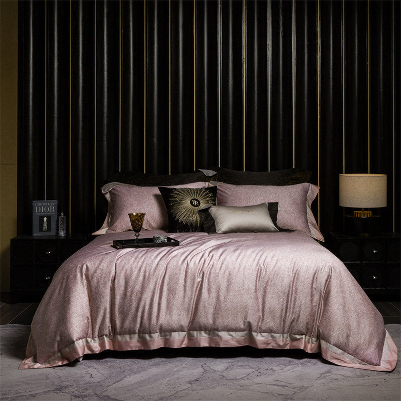 Luxus Satin Leopard-Print Bettbezug Set mit Kontrastbesatz