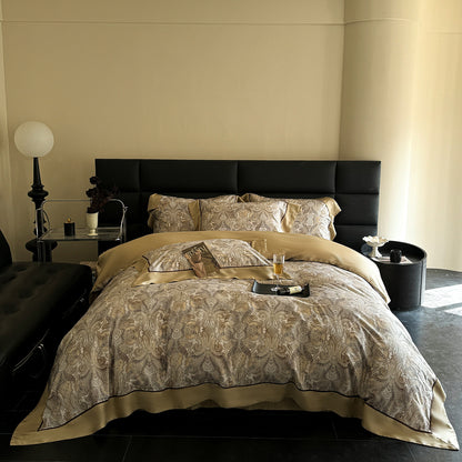 Luxuriöses Floral Satin Bettbezug-Set mit seidig-elastischer Oberfläche und gesticktem Rand
