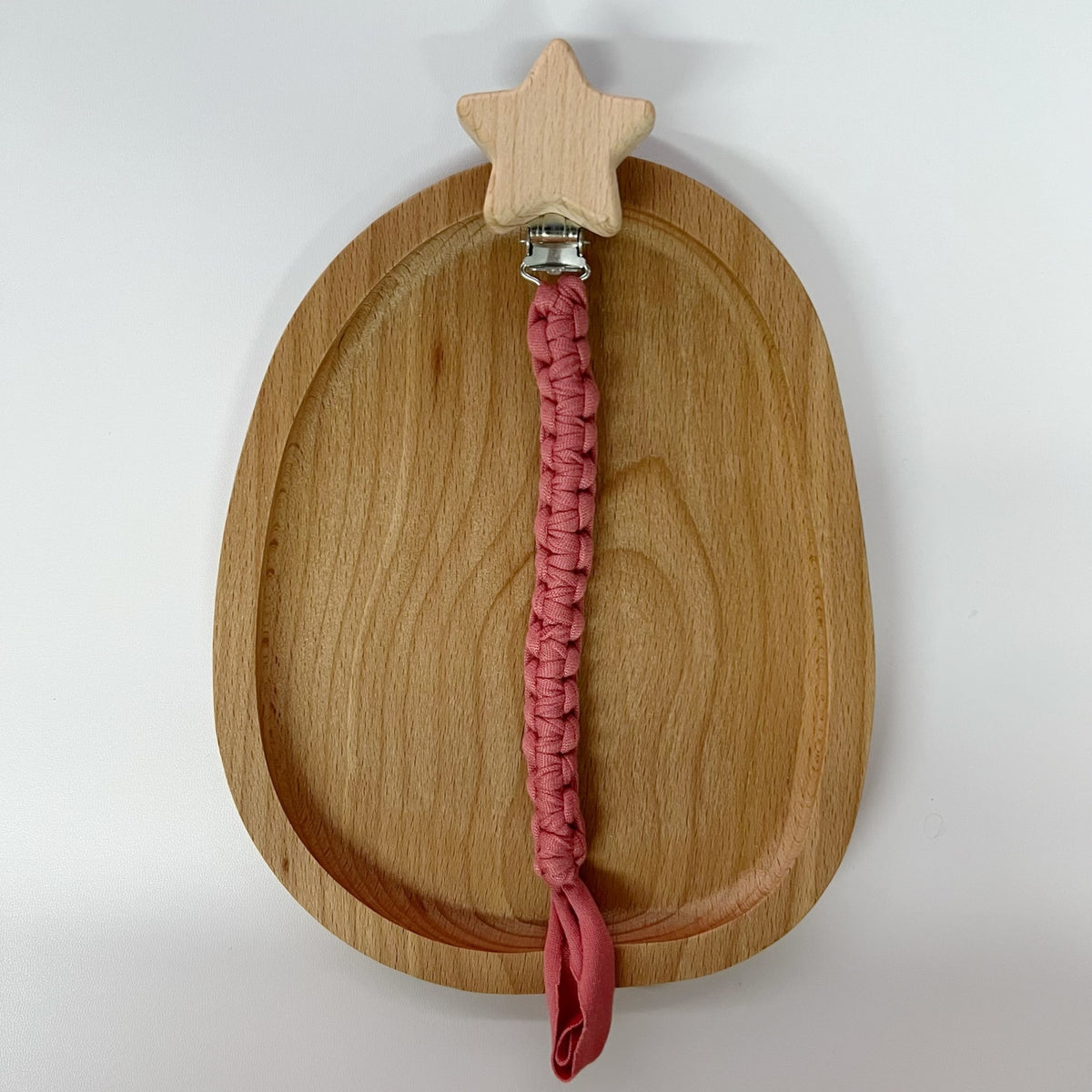 Geflochtener Baumwoll-Nuckelclip mit sicherer Holzstern-Klemme