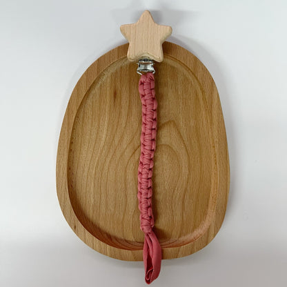 Geflochtener Baumwoll-Nuckelclip mit sicherer Holzstern-Klemme