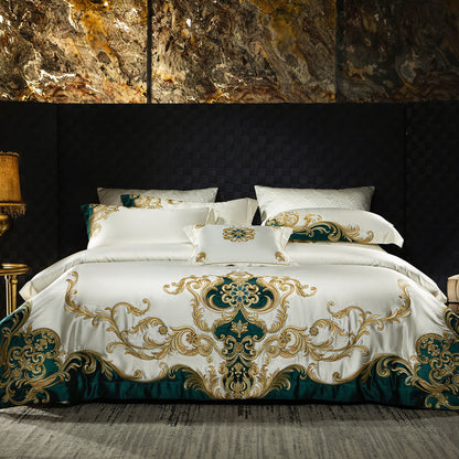 Luxuriöses besticktes Duvet-Bezug-Set aus Seidengefühl