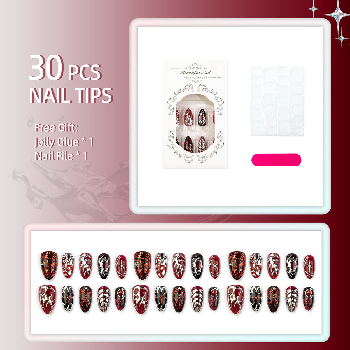 Gothic-inspiriertes dekoratives Press-On-Nagelkunst-Set