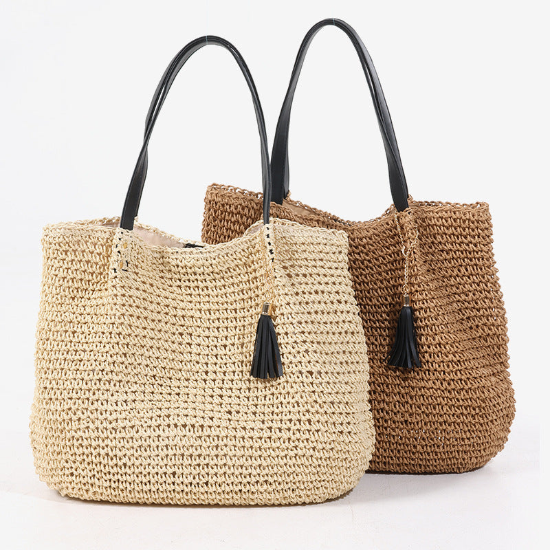 Damen Handgefertigte Tragetasche aus geflochtenem Naturmaterial mit elegantem Tassendetail Brehn