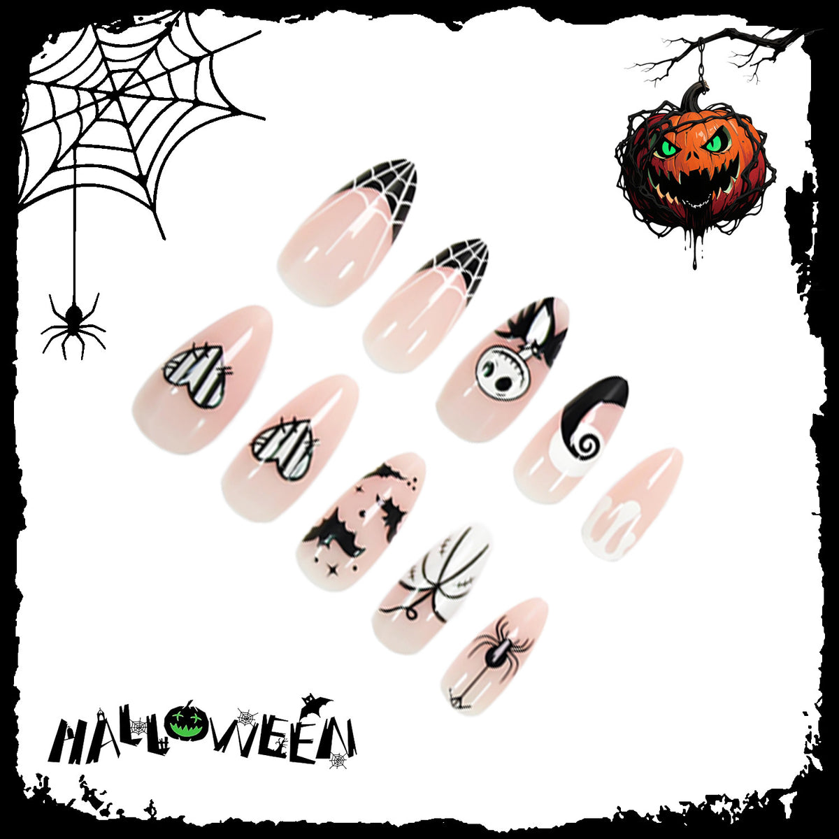 Halloween Kunstnagelset mit verspielt-gruseligen Motiven Brehn