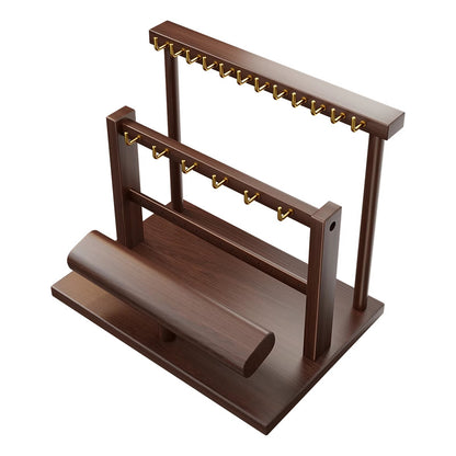 Holz-Dual-Tier-Schmuck-Organizer-Ständer mit Halskettenhaken und Armband-Präsentationsstange