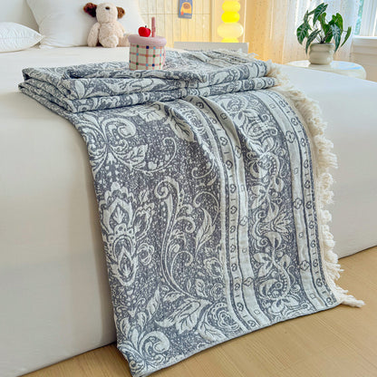Umkehrbare Jacquard-Fransen-Wurfdecke
