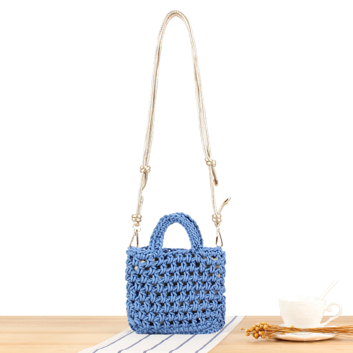 Handtasche Aus Handgefertigtem Makramee mit Verstellbarem Schulterriemen Brehn