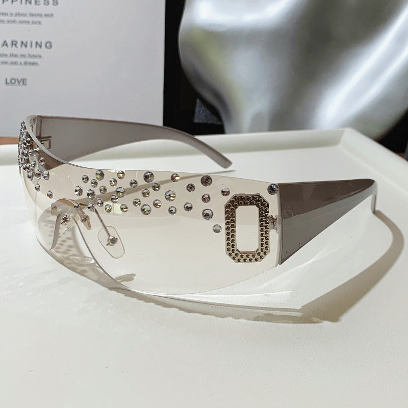 Glamouröse mit Strass verzierten Schild-Sonnenbrille