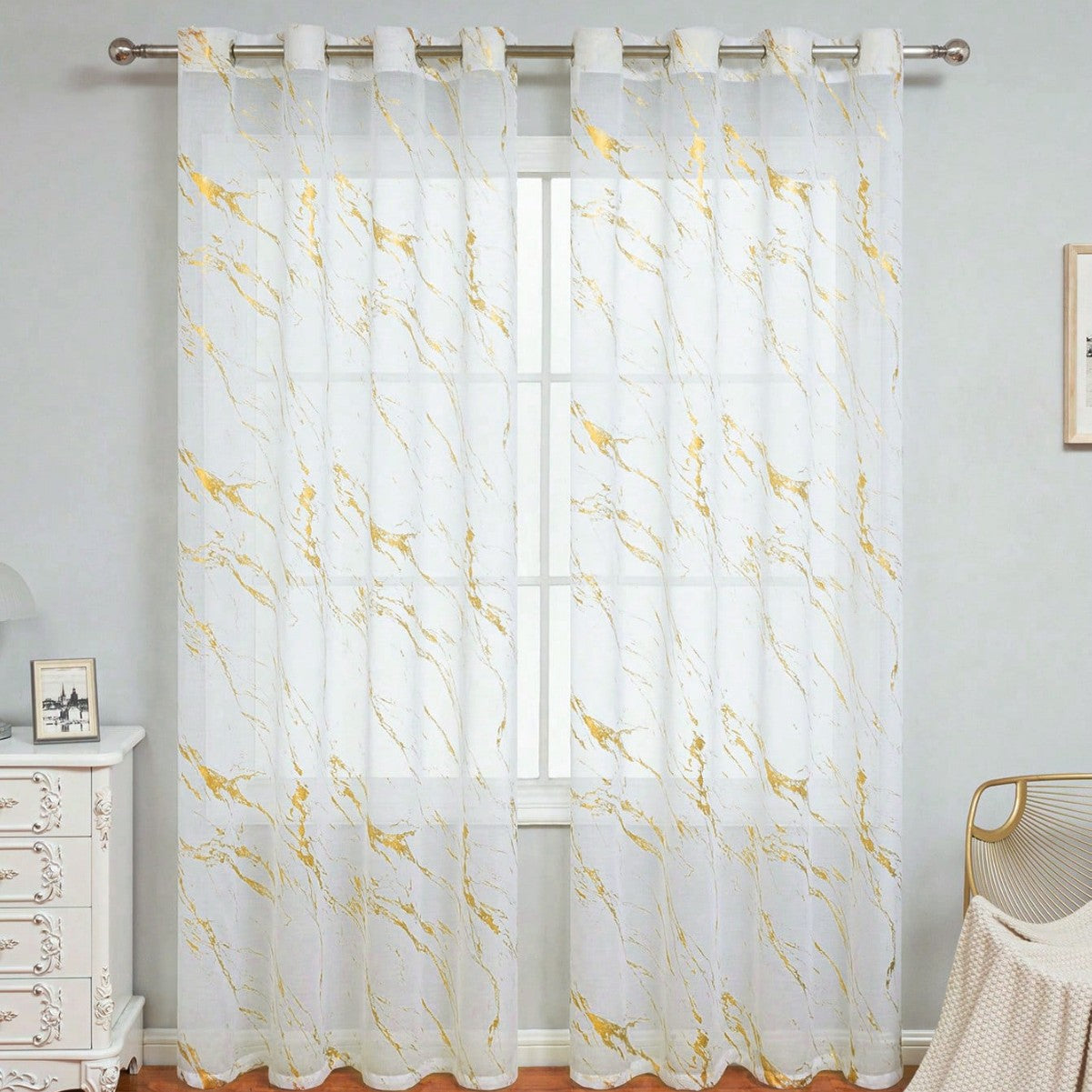 Elegante Marmor-Druck transparente Fenster Gardine