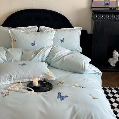 Luxuriös besticktes Schmetterling Baumwollsateen Bettbezug Set