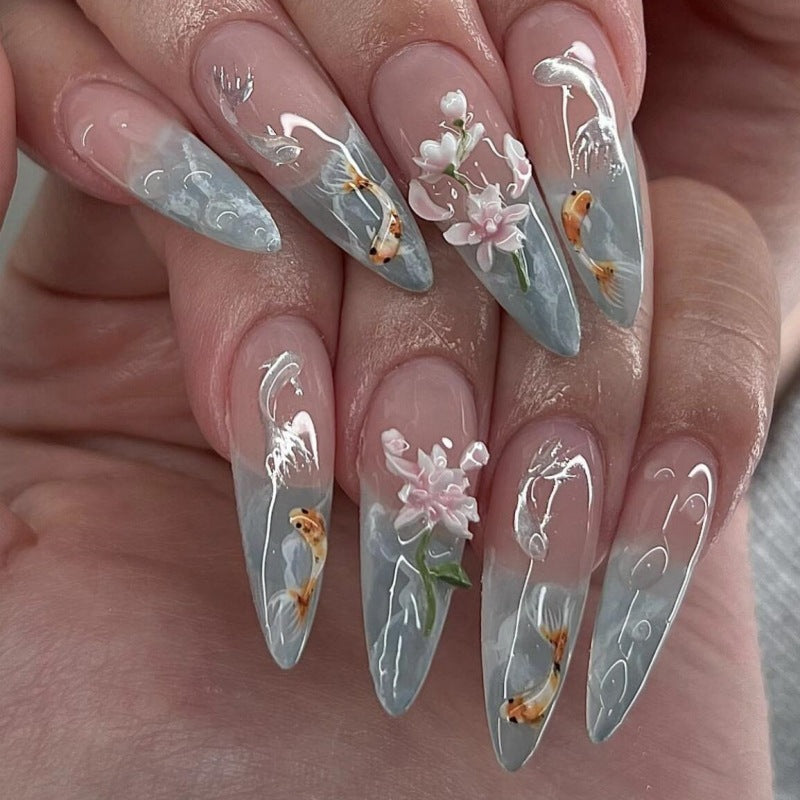 Künstlerisches Blumen-Design Press-On Nagelset Brehn