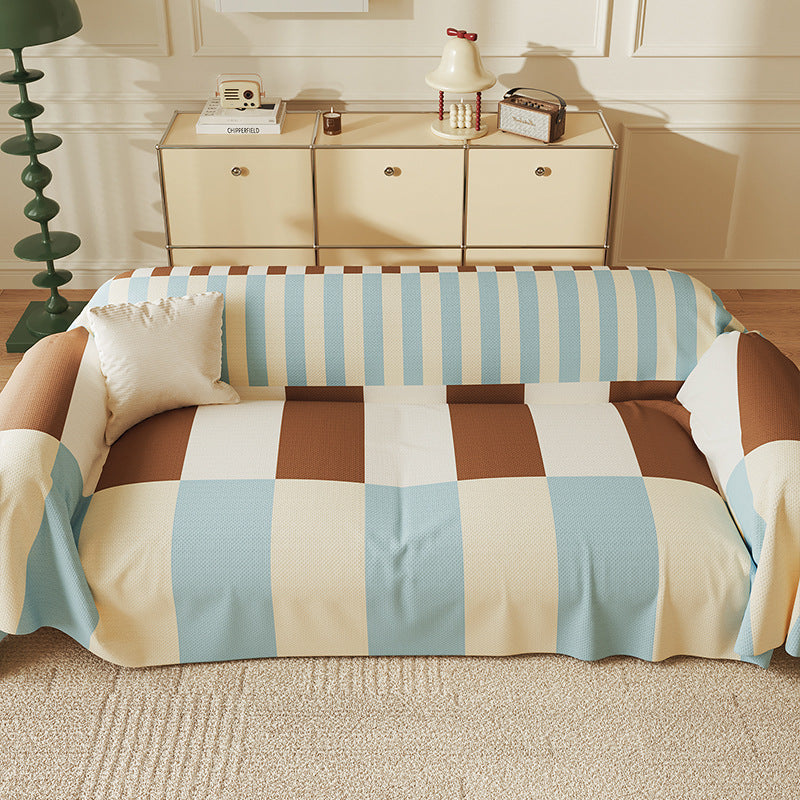 Quilted Oversized Plaid Sofa Slipcover with Armrest Drapes and Non-Slip Backing