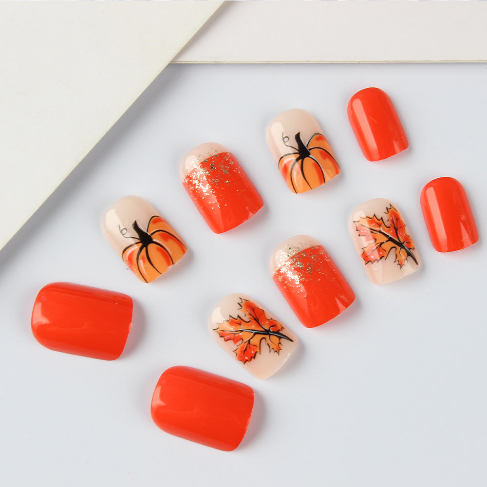 Festliche Kürbis-Themen Press-On Nagelset Brehn