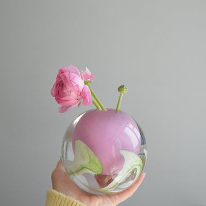 Mouthblown encased glass Budvase mit skulpturalen Blüteneinschlüssen Brehn