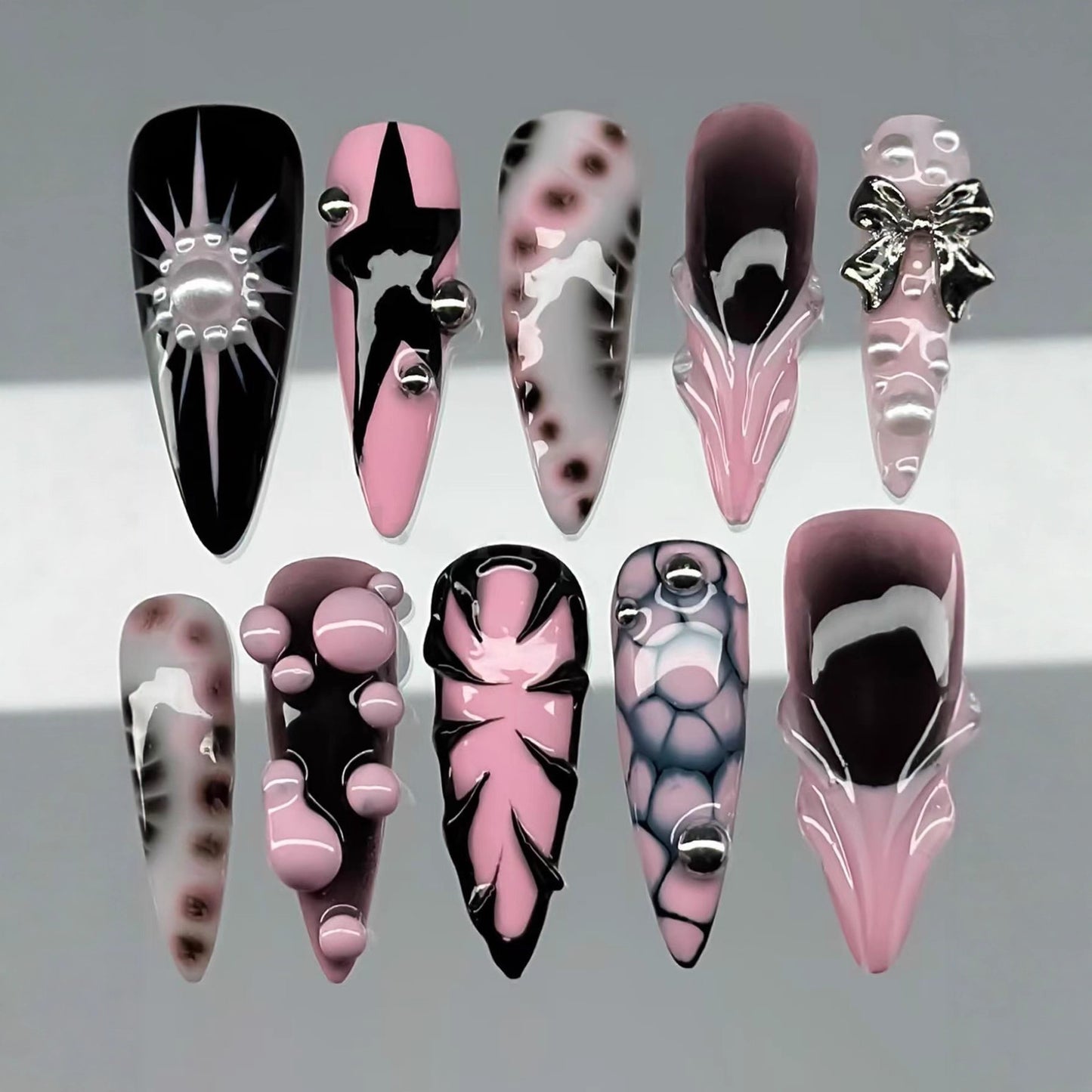 Ozean-inspiriertes 3D dekoratives Press-On-Nagel-Set Brehn