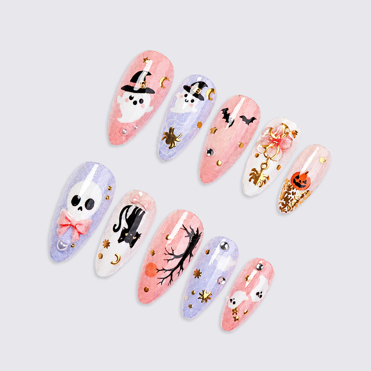 Halloween Kunstnagelset mit kreativen, gruseligen Motiven Brehn