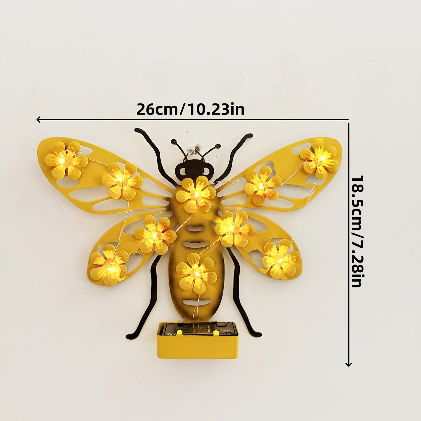 Dekorative Solar LED Bienen Wand Skulptur Mit Floralen Lichterketten Und Metall Halterung Brehn