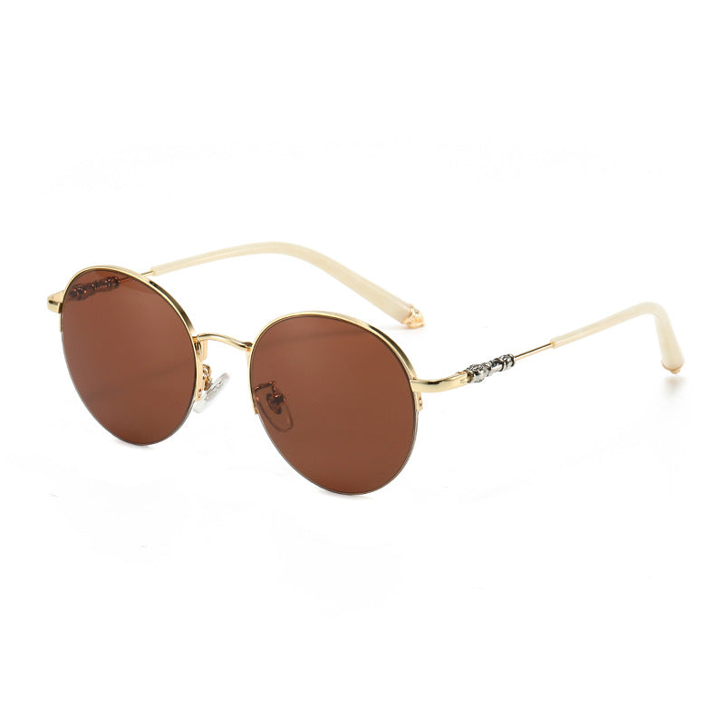 Damen runde Sonnenbrille mit elegantem Metallrahmen und komfortablen Nasenpads Brehn