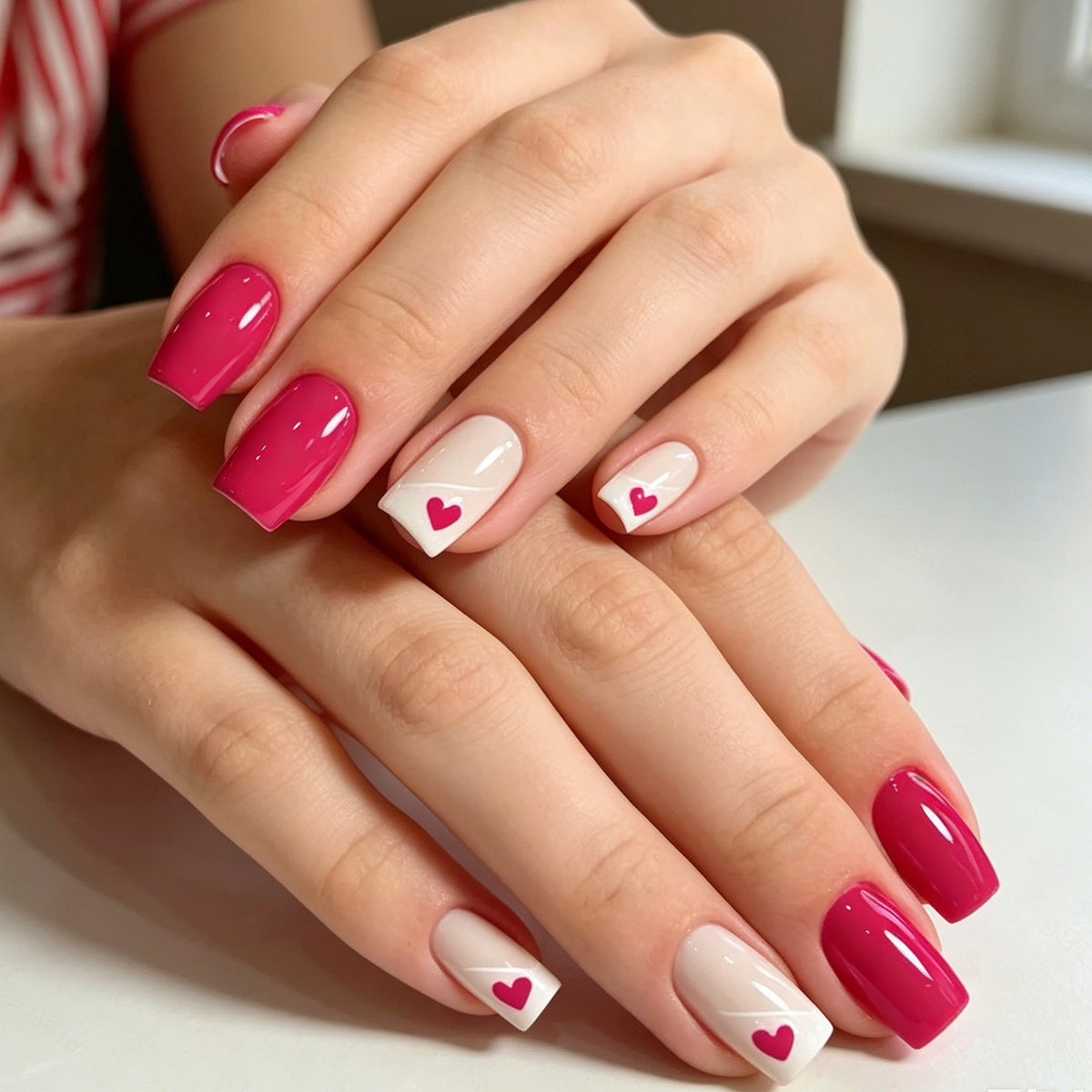 Herz-verzierte Nagelkunst-Verfeinerungen Brehn