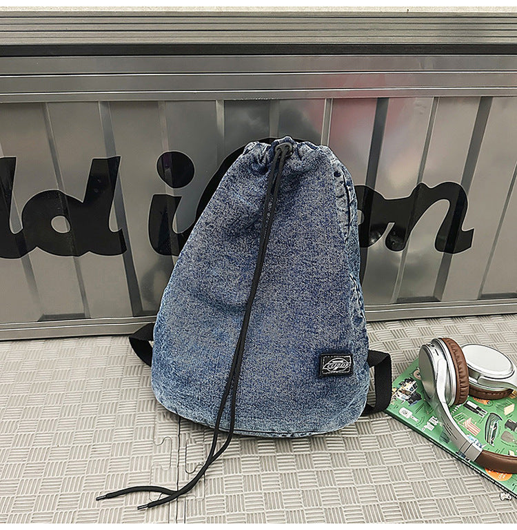 Legere Kordelzug Denim Schulrucksack