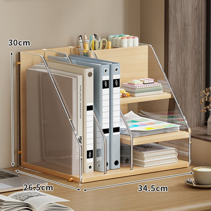 Multi-Compartment Holz Schreibtisch Organizer mit rauchfarbenen acryl Aktenfächern