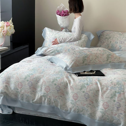 Designer Toile Baumwoll-Satin Bettbezug Set mit Satinrand & Kissenbezügen