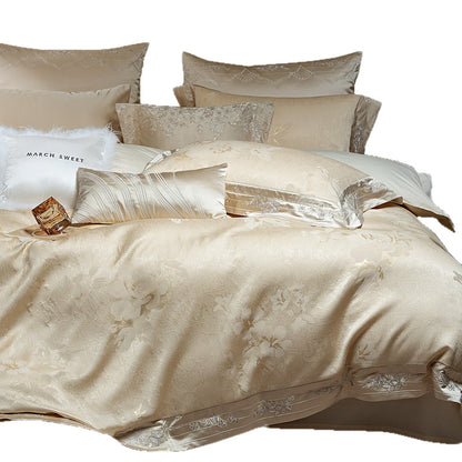 Luxuriöses Satin-Jacquard-Blumenbettwäsche-Set mit Bettdecke und Kissenbezügen
