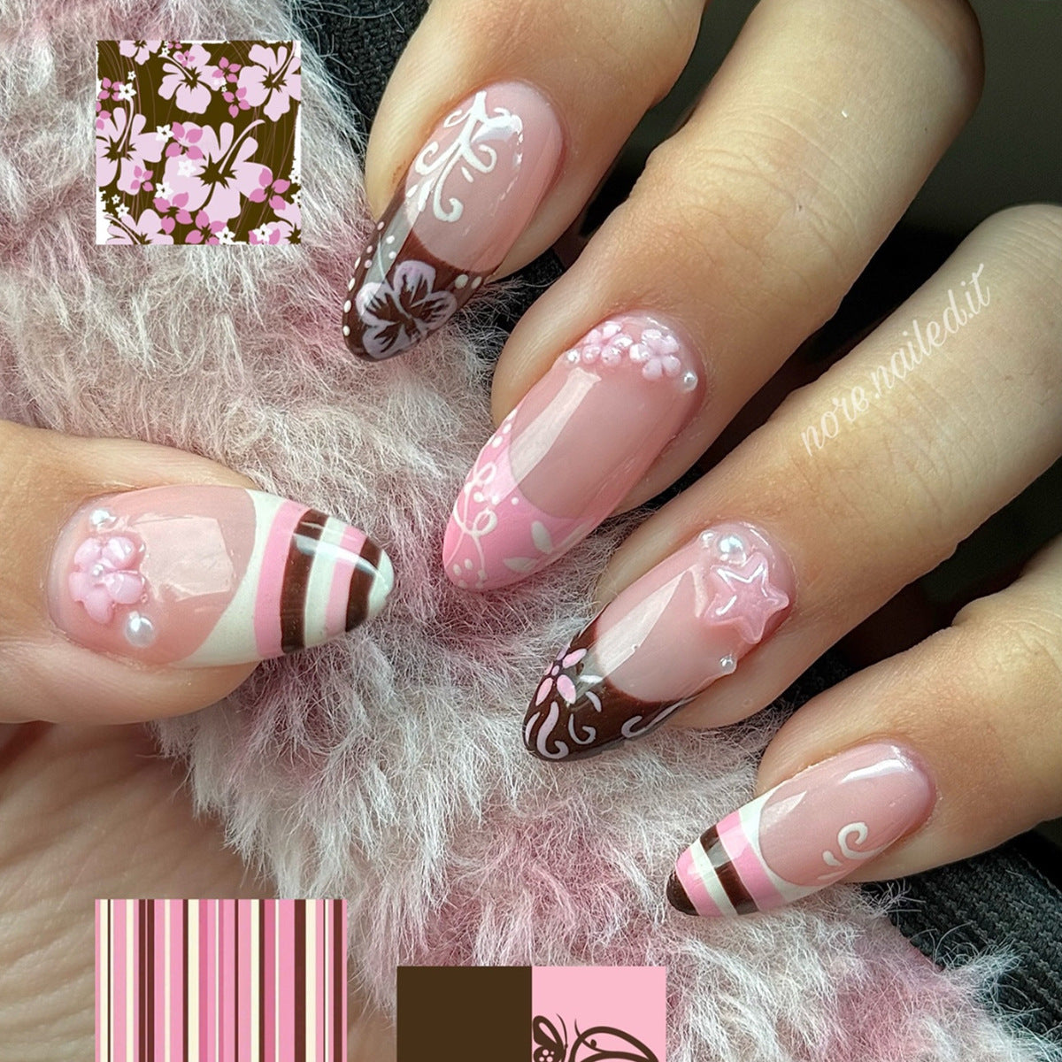 Künstlerische Blumen Press-On Nagelspitzen Brehn