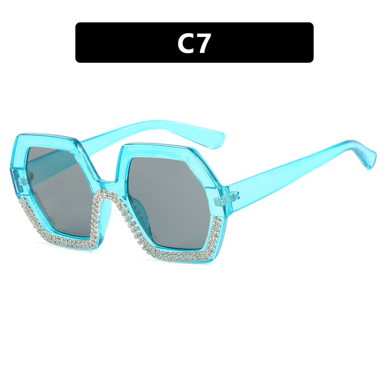 Damen extravagante Sonnenbrille mit hexagonalem Rahmen und strassbesetzten Akzenten Brehn