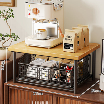 Theke-Kaffee-Station Erhöhte Regal mit herausziehbarem Netzkorb