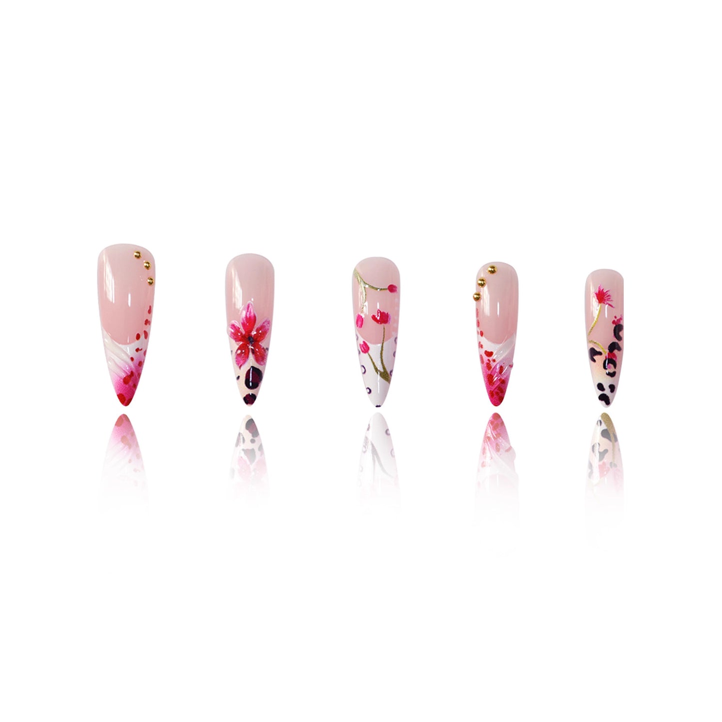 Floral Design Stiletto Press-On Nail Art Brehn