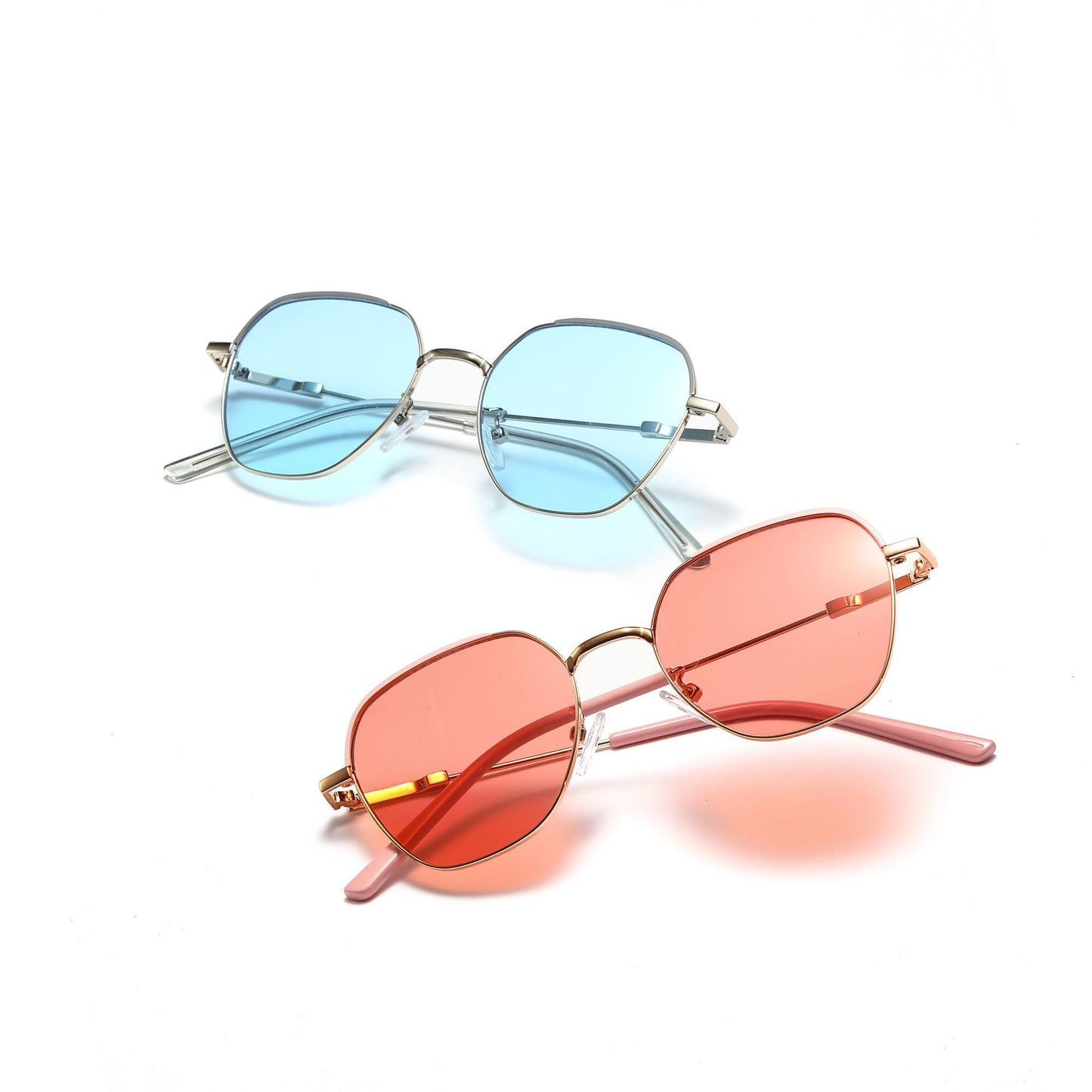 Damen modische Sonnenbrille mit schmalem Metallrahmen und blauen Gläsern Brehn