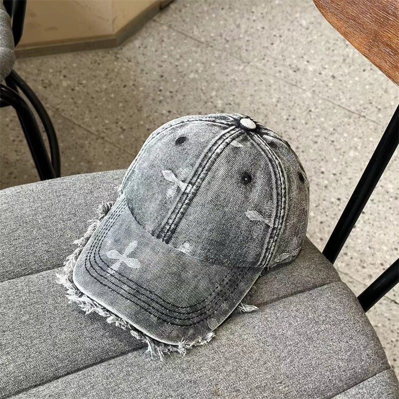 Damen Gealterte Denim Fransen Baseball Cap Brehn