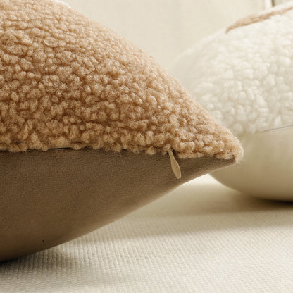 Sherpa-Faux-Shearling-Lendenkissenbezug mit Appliziertem Schriftzug