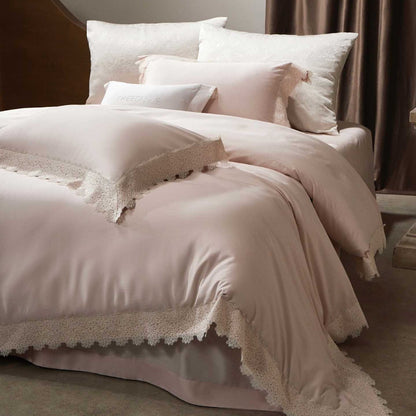 Luxuriöses Satin-Bettwäsche-Set mit Spitzenbesatz