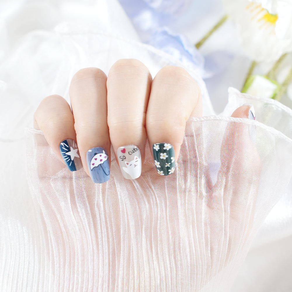 Künstlerisches von Katzen inspiriertes Press-On Nagelset Brehn